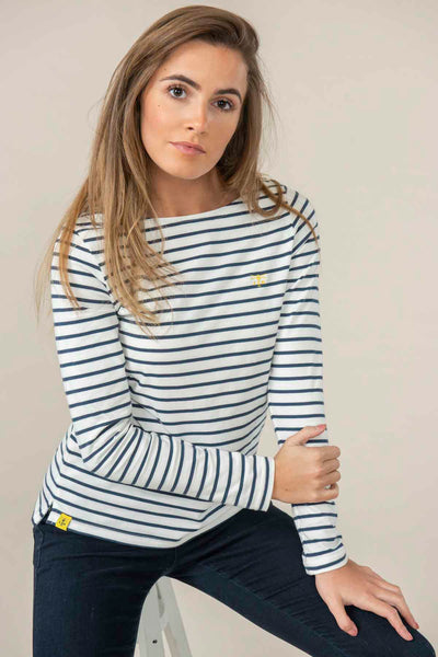 Causeway Women's Navy Breton Striped Long Sleeve Top