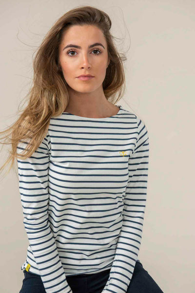 Causeway Women's Navy Breton Striped Long Sleeve Top
