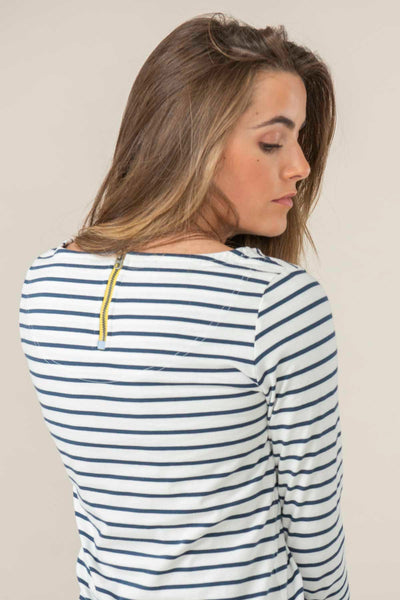 Causeway Women's Navy Breton Striped Long Sleeve Top