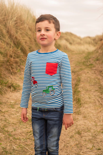 Oliver Boys Top - Ocean Tractor Stripe