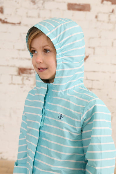 Cara Kids Rain Parka - Soft Turquoise Stripe-Lighthouse