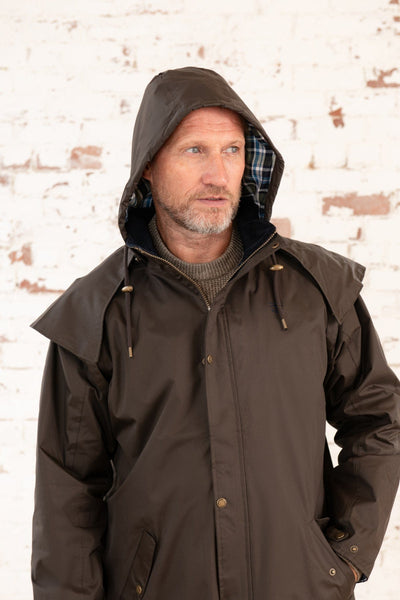 Stockman Mens Full Length Waterproof Rain Coat - Chocolate