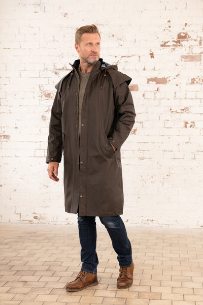 Stockman Mens Full Length Waterproof Rain Coat - Chocolate