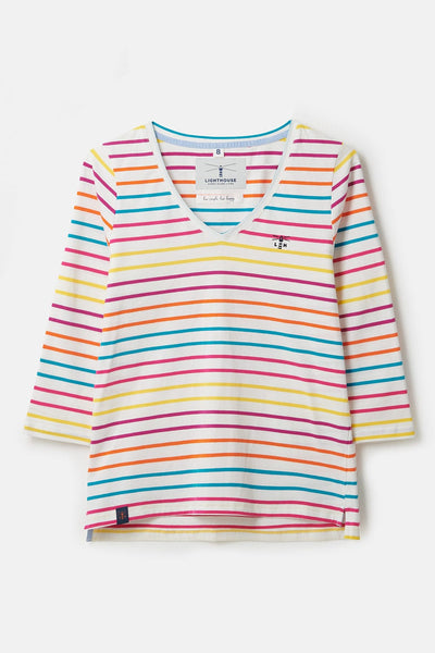 Ariana women's top, Teal Pink Stripe