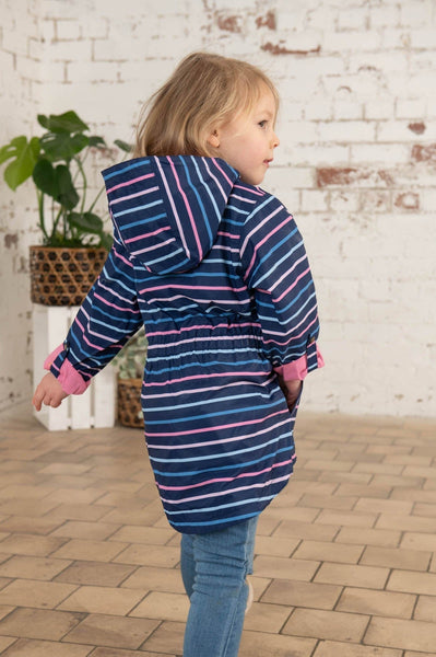 Charlotte girls' waterproof parka, Blue Pink Stripe