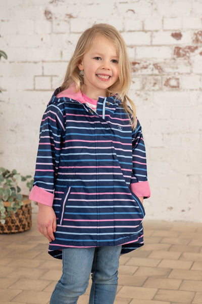 Charlotte girls' waterproof parka, Blue Pink Stripe