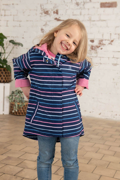 Charlotte girls' waterproof parka, Blue Pink Stripe