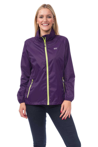 Mac in a Sac Origin, Unisex Waterproof Packaway Jacket, Grape worn by model (front view)