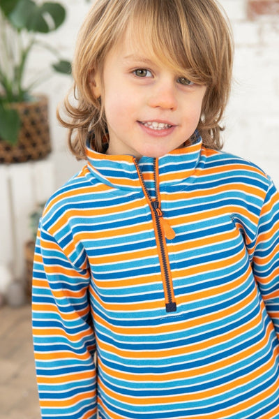Riley boys' half-zip sweatshirt, Blue Orange Stripe