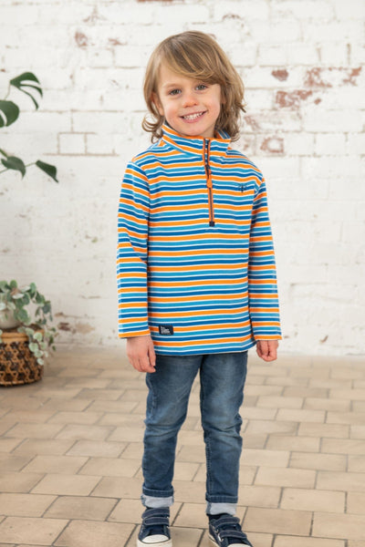 Riley boys' half-zip sweatshirt, Blue Orange Stripe