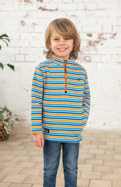 Riley boys' half-zip sweatshirt, Blue Orange Stripe