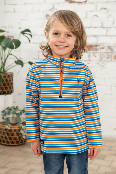 Riley boys' half-zip sweatshirt, Blue Orange Stripe